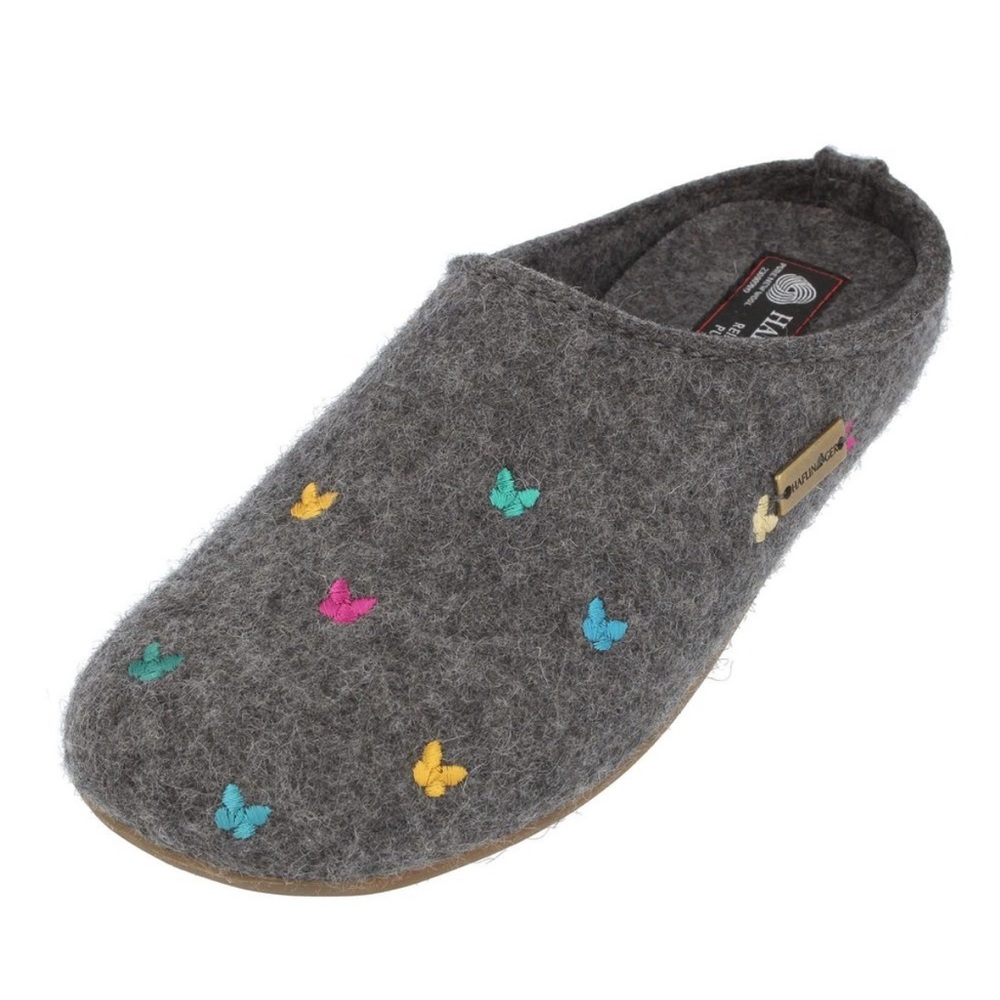 HAFLINGER Wool Slipper , Everest Farfalline, dark gray, NWT